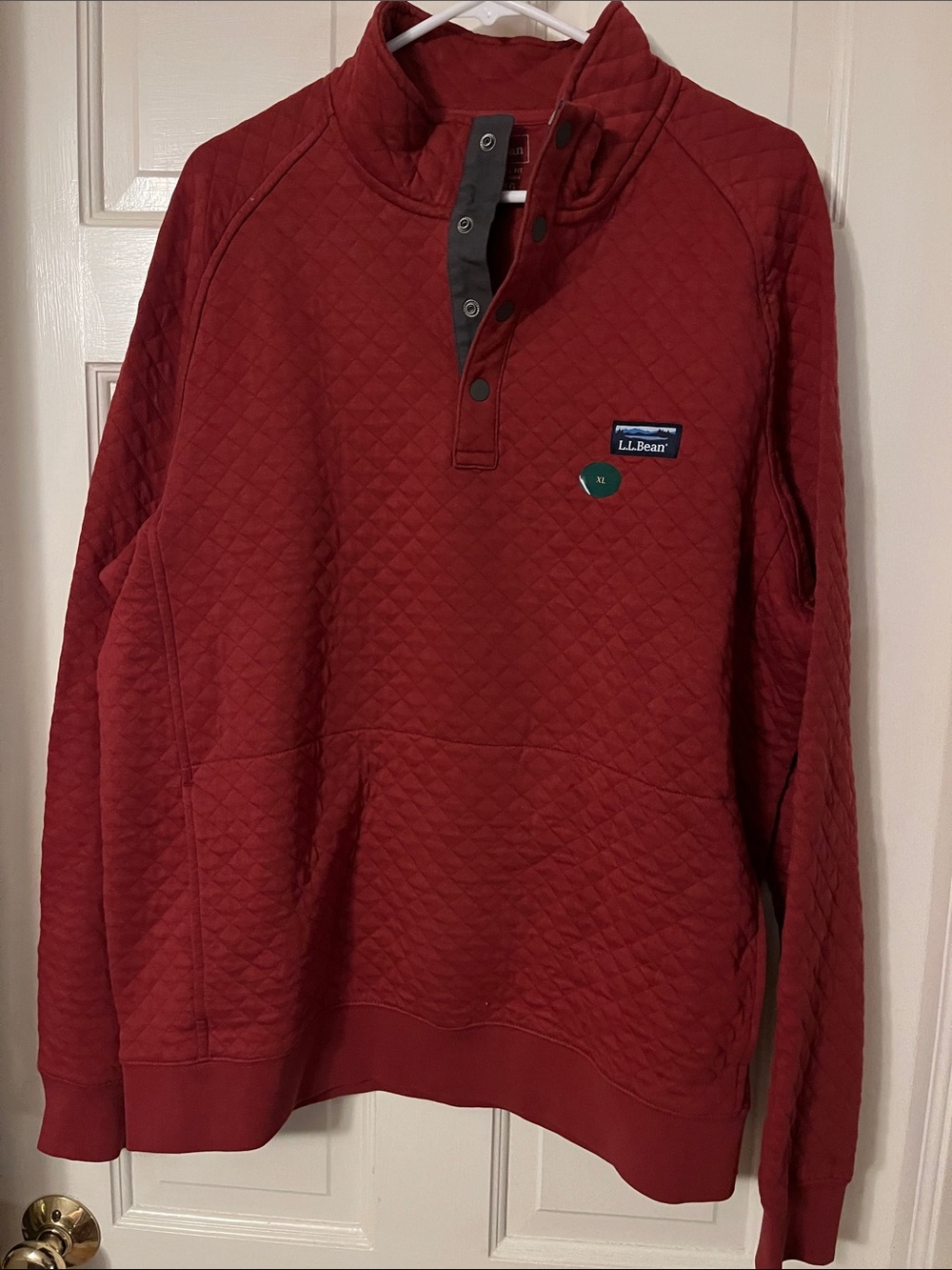 L.L. Bean Quilted Snap-Placket Pullover in Deep Red